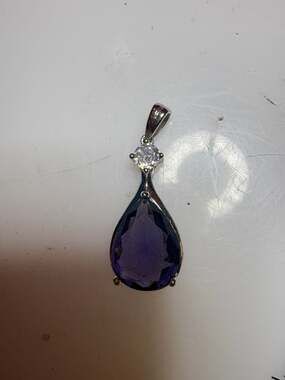 Sterling Silver 925 Pear Cut Amethyst and Cubic Zirconia Filigree Pendant